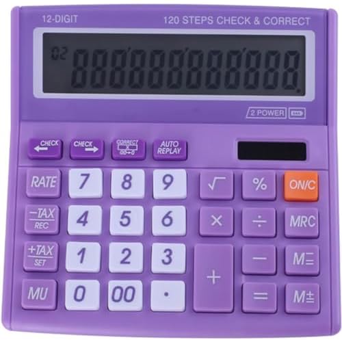 Desktop Calculator Basic Office Desk Calculator 12 Digit with Solar Power and Easy to Read LCD Display, Big Buttons, for Home, Office, School, Class and Business, with Battery – Purple