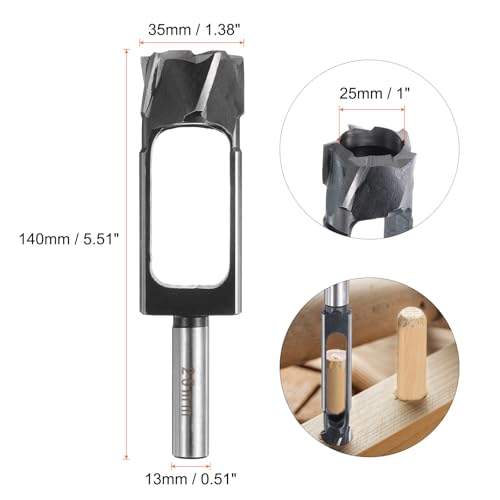 Image of HARFINGTON Wood Tenon Dowel Plug Cutter 25mm Metric Tenon Dowel Cutting Tools Drill Bit High Speed Steel Wood Plug Dowel Cutter with Round Shank for Woodworking Furniture Making