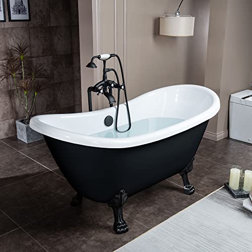 WOODBRIDGE 59" Heavy Duty Acrylic Double Slipper Clawfoot Bath Tub with Matte Black Feet + Drain &Overflow +Matte Black-Faucet by WOODBRIDGE - Image 4