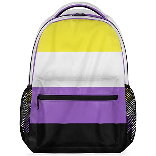 Non-Binary Pride Flag Backpack Travel Laptop Backpack Adjustable Shoulder Straps Waterproof School Bag Bookbag