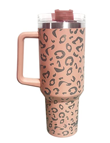 RACHAPE 40oz Leopard Tumbler with Handle and Straw Wrap Cheetah Animal Print Car Mug Outdoor Sports Travel Stainless Steel Coffee Tumbler (Orange)