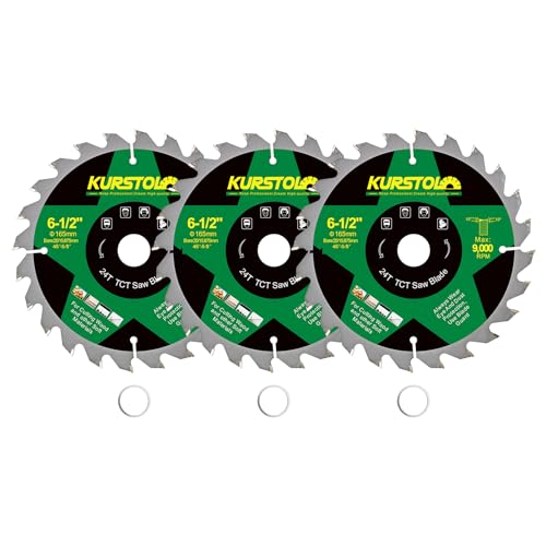 KURSTOL Lame Scie Circulaire Bois - 165 x 20 mm 24T Disques Carbure pour Bois, Plastique, Contreplaqué, Panneaux de particules, Panneaux multicouches (3 Pièces)