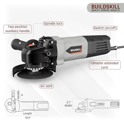 Image of BUILDSKILL 850W Angle Grinder Machine | 100MM | M10 | Spindle Lock | 11000 RPM Speed | Copper Motor | Two Position Detachable Handle | Compact & Lightweight Grinding Machine (6 Months Warranty)