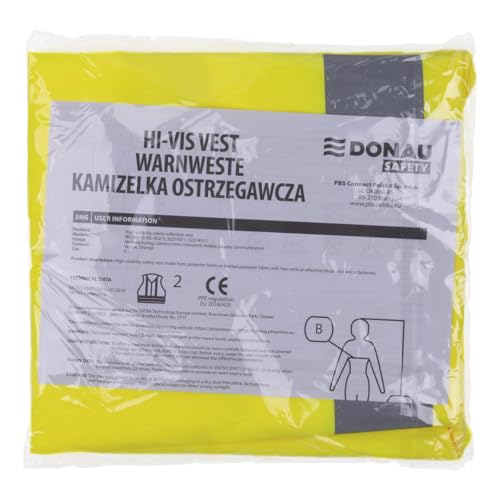DONAU SAFETY Warnweste 360° Reflektierend Rundum Sicherheitsweste / 1 Stück Neon Gelb/Größe L/Waschbar Unfallweste Sicherheitsweste EN ISO 20471/ für Erwachsene, für Auto, Pkw, LKW (1er Pack)