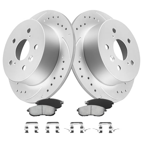 MOTOREVO Rear Brake Rotors Kit for Camry [2012-2017] [280.9mm 11.1in] High-Carbon Alloy Drilled & Slotted Brake Pads and Rotors Kit| Enhanced Braking Performance|GEOMET Coated App Universal