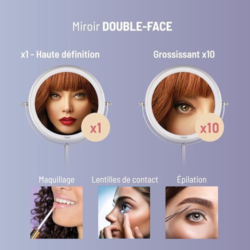 Miroir de maquillage rechargeable x10 doté d'un éclairage puissant - 3
