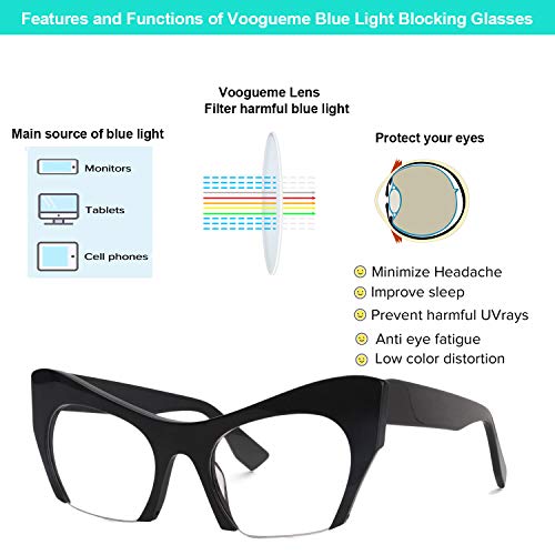 Vooglam Black Half Frame Cat Eye Blue Light Blocking Glasses For Women, Block Uv Blue Light, Anti Eyestrain Eyeglasses Kelly Fp0099-02 #TOP4