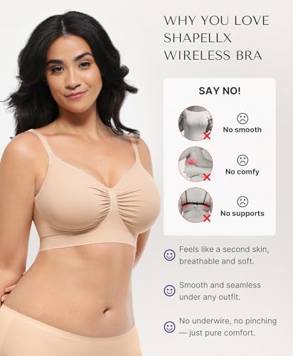 Image of SHAPELLX Wireless Bra Adjustable Straps Comfy Bra Lounging Everyday Bras | Wire-free, light support, unpadded, second-skin comfort, 4-row hook, seamless, back smoothing, for lounge sleep daily wear