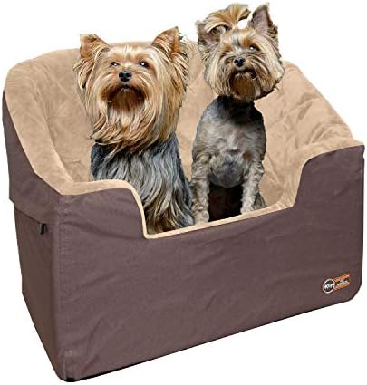 K&H Pet Product Bucket Booster Dog Car Seat with Dog Seat Belt for Car, Washable Small Dog Car Seat, Sturdy Dog Booster Seats for Small Dogs, Medium Dogs, 2 Safety Leashes, Large Tan/Tan