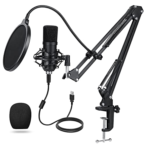 Microphone à Condensateur USB Microphone Enregistrement pour Ordinateur de Bureau et Ordinateur Portable Windows Microphone Cardioïde pour Enregistrement Studio Conversation YouTube Cover