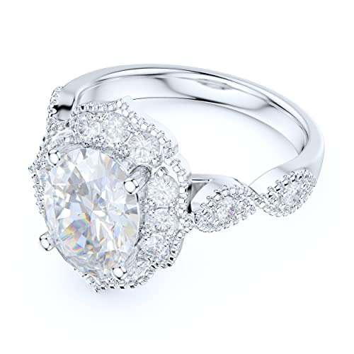 Sterling Silver Vintage Milgrain 2CT Simulated Oval Cut Diamond or Genuine Moissanite Promise Ring Halo Engagement Ring3