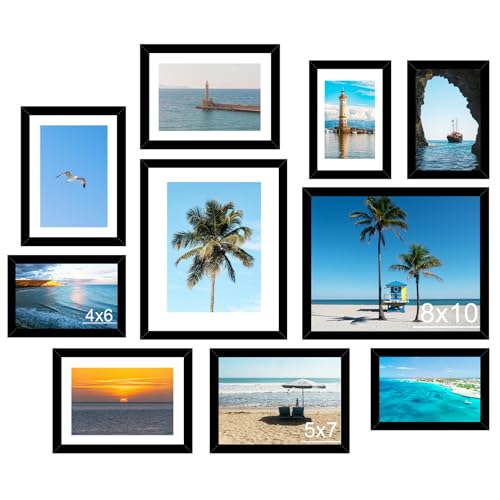 JCJMY 10 Packs Picture Frames Collage Wall Decor for Wall Hanging or Tabletop, 8x10, 5x7, 4x6 Multi Sizes Photo Frames, Collage Picture Frames for Family Wall Decor, Gallery Wall Frame Set, Black