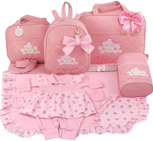 KIT BOLSA MATERNIDADE 5 PEÇAS NUVEM + SAIDA DE MATERNIDADE MENINA