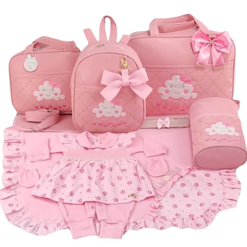 KIT BOLSA MATERNIDADE 5 PEÇAS NUVEM + SAIDA DE MATERNIDADE MENINA