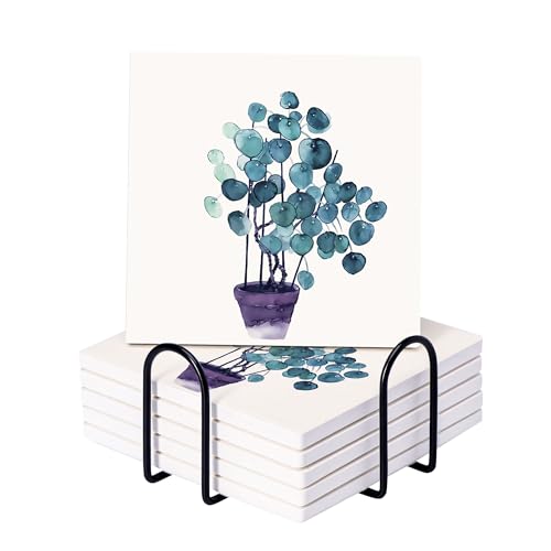 Image of The Better Home Diatomite Coasters Set of 6 (Dia - 10cm) | Dining Table Decor Accessories | Cups /Coffee Mugs /Glasses Coaster Set | Glass Cover Lid | Kitty Party Return Gifts for Women