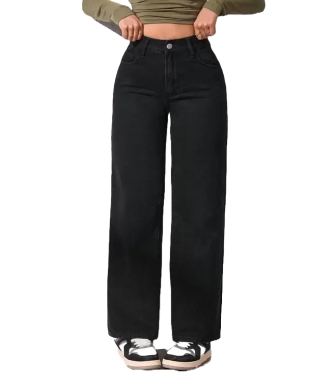 comfits Loose Fit Denim Women Baggy Black Plain Jeans-picture-51