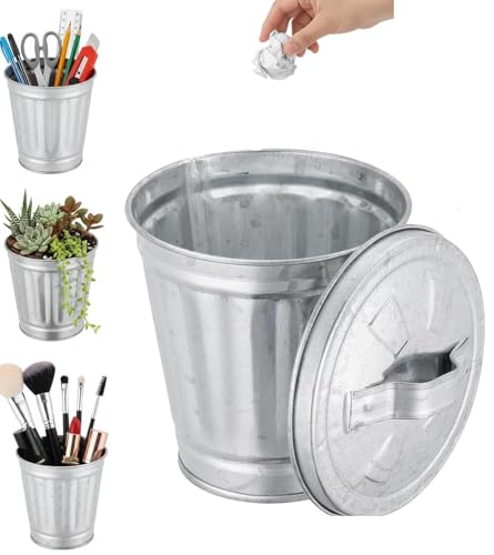 Mini caneca metálica galvanizada plateada con tapa