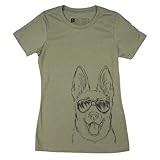 Inkopious Women's German Shepherd with Sunglasses T-Shirt Xtra Large Olive