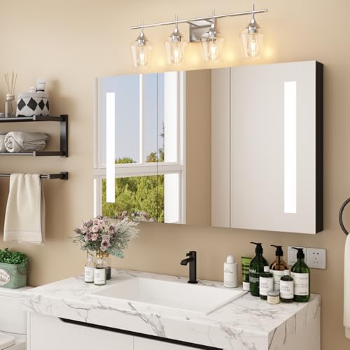 Image of Vanity Bathroom Light, 4-Light Bathroom Light Fixtures Over Mirror, Silver Vanity Lights for Bathroom with Clear Glass, Modern Wall Lamp for Cabinet Hallway, Bedroom