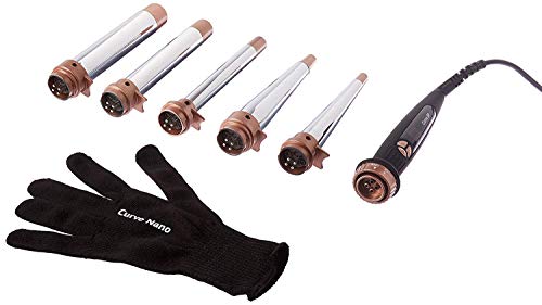 Curve Nano 5 In 1 Professional Hair Curler Wand Set with 5 Interchangeable Titanium Coated Barrels and Heat Resistant Glove