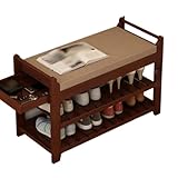 ENSDIEPLS Schuhregal-Bank, Schuhregalbank aus Holz mit offenem Regal und Kissen aus Palisanderholz, Verschiedene Größen(Rosewood Color,75cm)