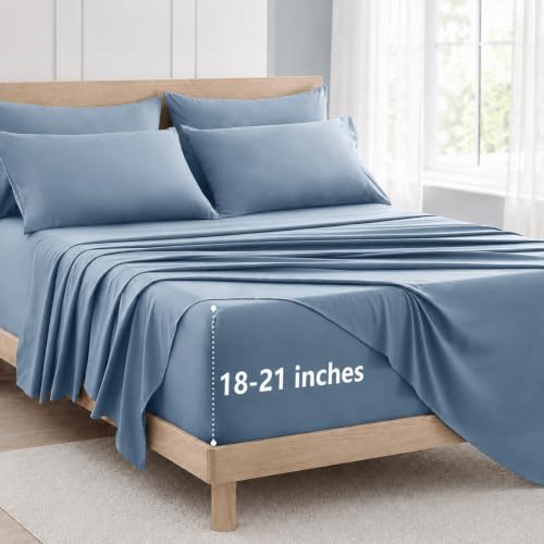 Image of CozyLux 6-Piece Queen Sheet Set, Fits 18-21 Inch Mattresses, Oeko-TEX