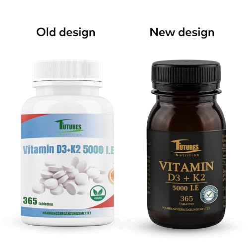 FUTURES NUTRITION 5000 I.E Vitamin D3 K2 Hochdosiert | Vegan | Beste Bioverfügbarkeit mit 99,7+% All-Trans Anteil | Nur 1 Tablette alle 5 Tage | Laborgeprüfte Reinheit | 365 Tabletten 2