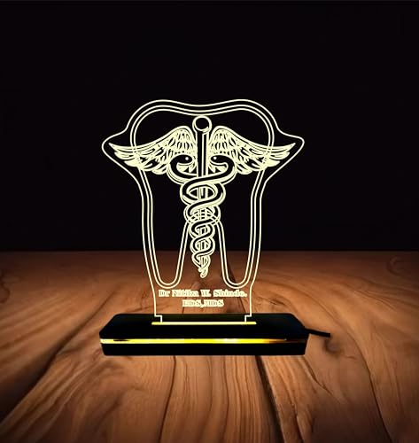 Image of PRINTKART Doctors Name and Designation, Personalised LED Doctors Name Gifts, 3D Illusion Lamp Gift for Doctor, Laser Cut, (Material:- Acrylic Transparent, Size:- 6 x 4 Inches) (Doctor-2)