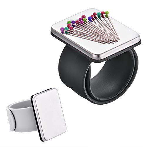 2PCS Magnetic Wrist Sewing Pincushion, Magnetic Pin Holder with Wristband for Sewing+ Silicone
