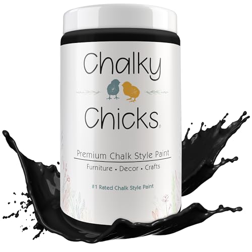 Chalky Chicks 32 Fl Oz Matte Starless Night Black Chalk Paint for Furniture Without Sanding - No Prep Furniture Paint No Sanding All in One for Crafts, Wood, Cabinet, Walls, Metal, Dresser, Farmhouse