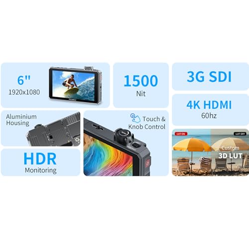 Image of FEELWORLD SC6 6 Inch SDI Monitor 1500nits High Bright 1920x1080 IPS 9:16 Touch Screen Knob Control Aluminium Monitor with 3G SDI 4K HDMI Input Output HDR 3D LUT Built-in Fan