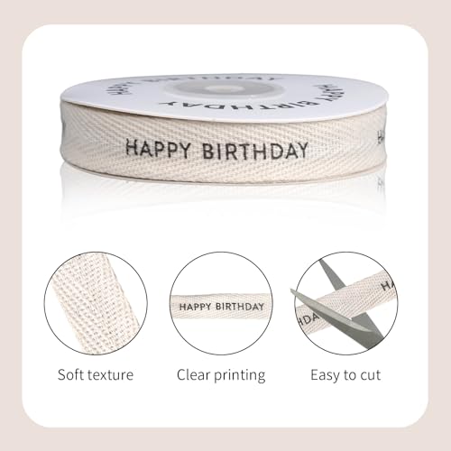 Baumwollband, 9,14m Geschenkverpackungsband Vintage Deko für Feiertags Party Geschenke Verpackungs Bastelbedarf (Happy Birthday Stil)