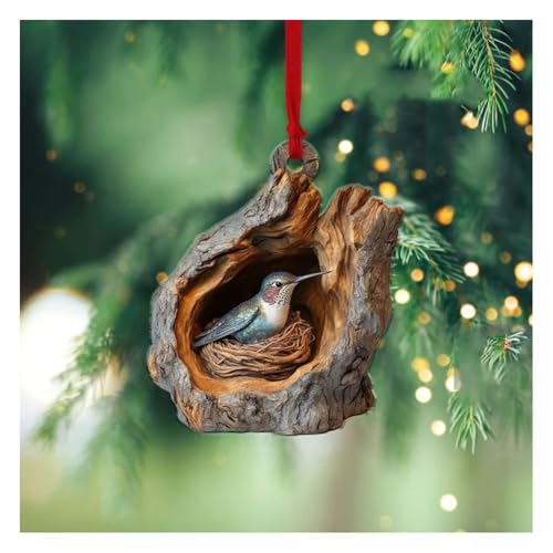 Wisafory Decorazione per albero di Natale in acrilico, con motivo animale, in acrilico 2D, decorazione natalizia, gufo, procione, ornamento per vacanze, feste, Natale, colibrì