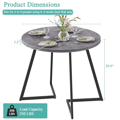 Image of VECELO 35 inch Round Dining Table for 4, Wood-Grain Tabletop & Heavy-Duty Steel Frame, for Kitchen, Living Room, Easy Assembly, Light Grey