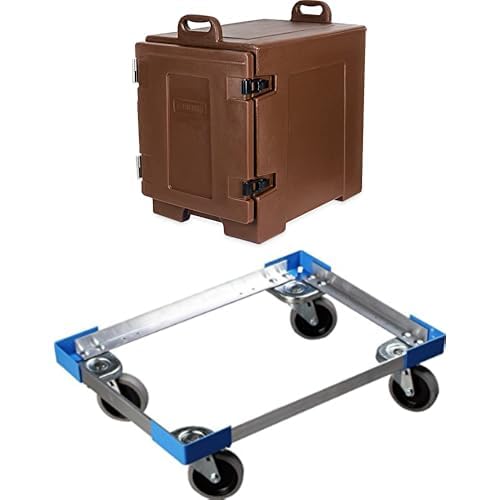 CFS Brands Cateraide Food Pan Carrier and Dolly Bundle: Insulated Front Loading Carrier with Handles + Dolly for PC300N Pan Carriers