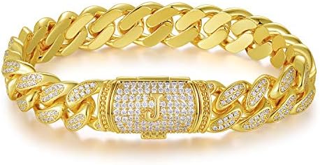 ETEVON Fathers Day Gift Cuban Link Initial Bracelet for Men Gold Plated Hip Hop Mens Jewelry Gift for Boyfriend Birthday Christmas Valentines Day Diamond Gold Chain Jewelry Gifts for Men Husband Boy Son