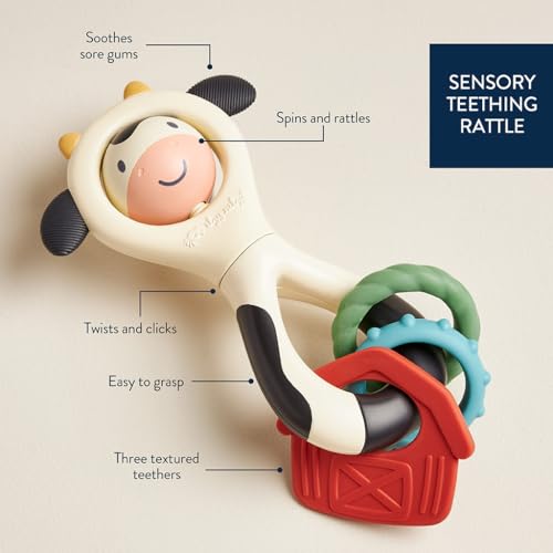 image for Itzy Ritzy Spinner Rattle Toy – Cow Design Sensory Teething Rattle I