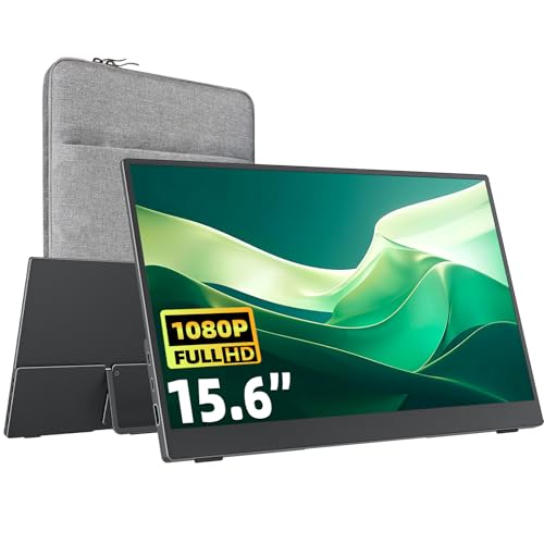 cocopar Tragbarer Monitor 15,6 Zoll 1080P Reisemonitor 85% sRGB mit Lautsprecher HDMI USB-C Externes Display für Laptop MacBook Surface PC Xbox PS4/5, VESA montierbar mit Integrierter Ständer