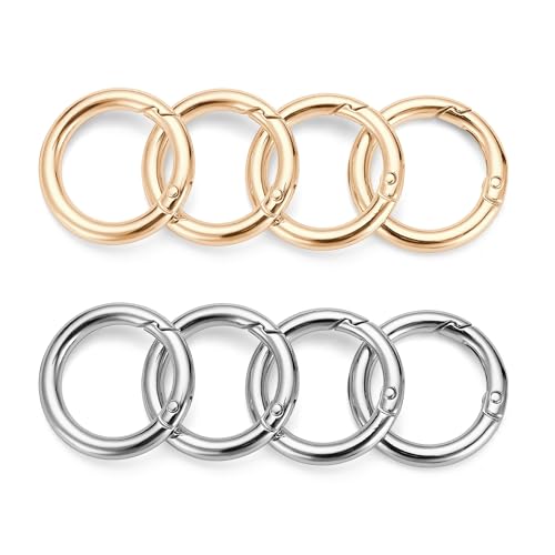 Image of Gkeygo 1 Inch Keychain Rings, 8 Pack Round Carabiner Clip for Keys, Buckle, Bags, Purses - Key Chain Hooks Replacement Keychains Lanyard DIY Crafts - Gold, Silver