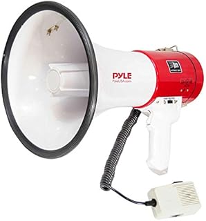 Pyle Megaphone Speaker PA Bullhorn - with Built-in Siren 50 Watts Adjustable Volume Control & Record Function - Ideal for Football, Baseball, Cheerleading Fans, Coaches or for Safety Drills PMP58U