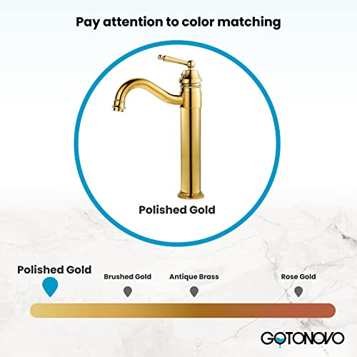 Gotonovo Bathroom Sink Faucets Polished Gold One Hole Single Handle Tall Body Swivel Spout Gold Finish Pop Up Drain Without Overflow Vessel Faucet thumb #4