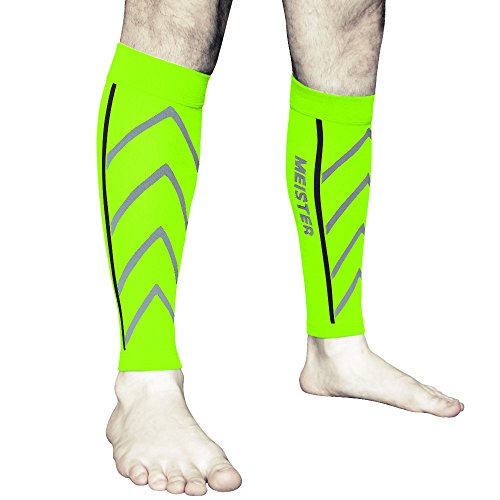 Meister Graduated 20-25mmHg Compression Running Leg Sleeves for Shin Splints (Pair) - High Viz - Medium