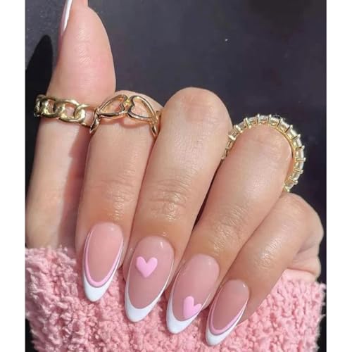 White French Tips Press on Nails Medium Almond Fake Nails
