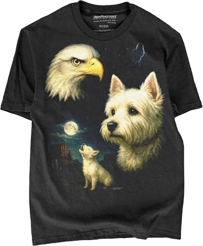 BABATEES West Highland White Terrier Moonlit Artwork Premium Black Tshirt - 100% Cotton - for Men & Women