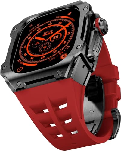 Boîtier de montre en métal pour iWatch Series 8 7 6 : bracelet en caoutchouc 45mm