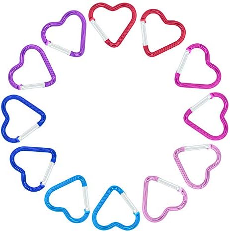 ABCOOL 12PCS Heart Shape Keychain Clips Mini Small Carabiner - 1 1/2 inch Aluminum Durable Quick Release Auto Locking D-Shape Spring Loaded Clip for for Home Rv Camping Fishing Hiking Traveling