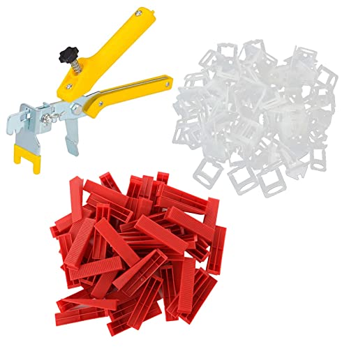 JMIATRY Tile Leveling System Tiles Leveler Spacers, 3mm 500 Pcs Leveling Spacer Clips, 100 Pcs Reusable Wedges and 1 Installation Pliers, Tile Leveling System Kits for Floor Wall Tiles Leveling