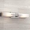 Possini Euro Design Midtown Mid Century Modern Wall Mount Light Brushed Nickel Silver Metal 23 1/2″ Wide 2-Light Vanity Fixture Rectangular White Glass Decor for Bathroom Over Mirror House Home