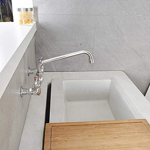 Bathfinesse Kitchen Faucet Wall Mount Commercial Sink Faucet With 10 Inch Swivel Spout Utility Laundry 2 Dual Handle Laundry Room Restaurant Chrome Mixer Tap Brass Nsf Lead-Free #TOP3