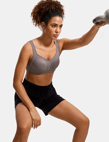 Image of SYROKAN Women's High Impact Underwire Sports Bra High Support Large Bust Padded Adjustable Straps Running Bra
